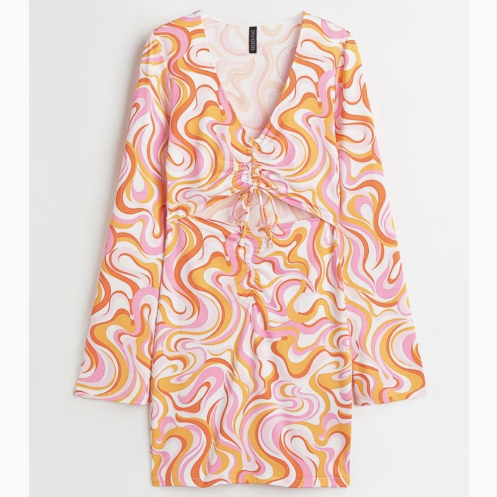 H&M🧡 V-Neck 70s Cutout Dress Pastel Sz Medium